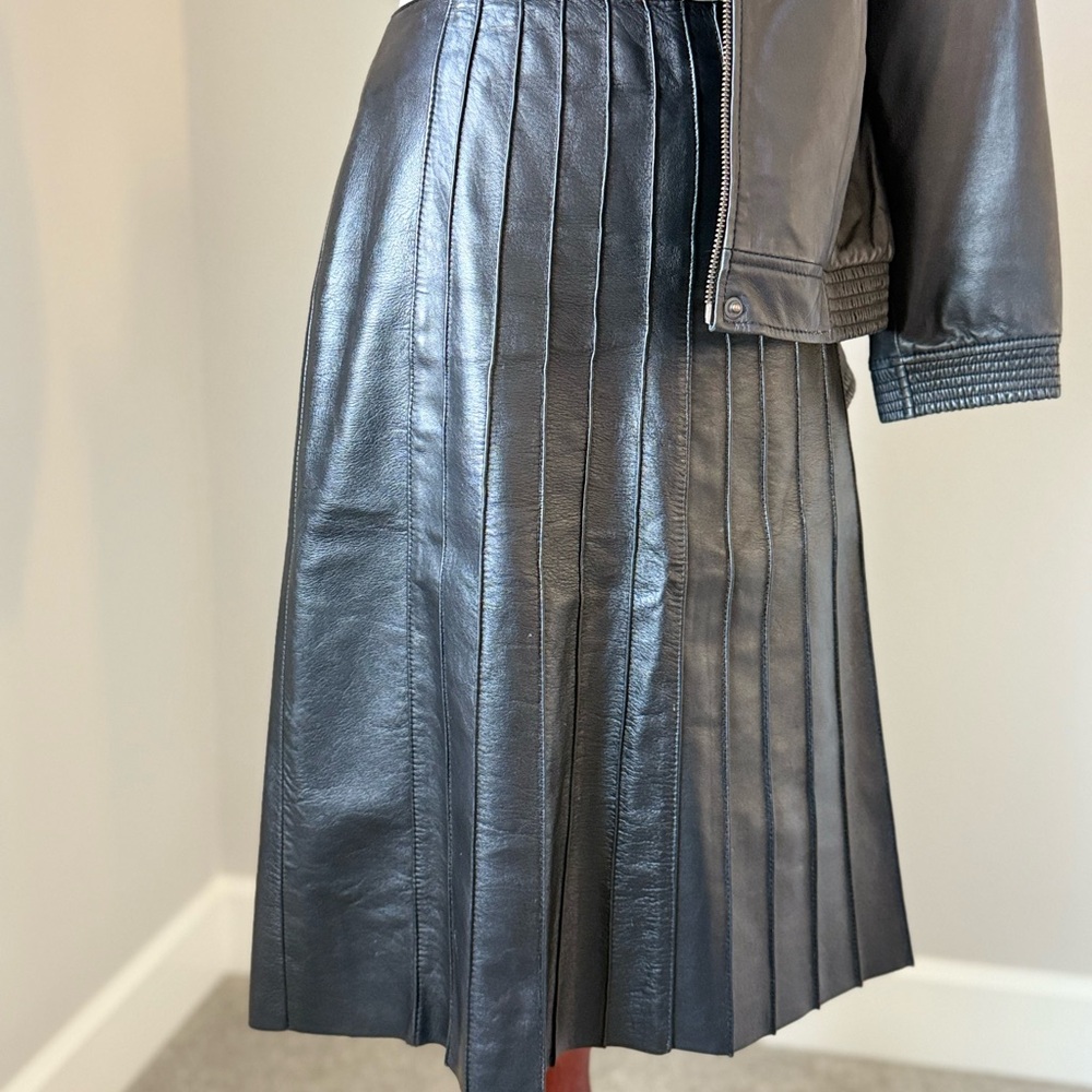 Black Pleated Leather Skirt
